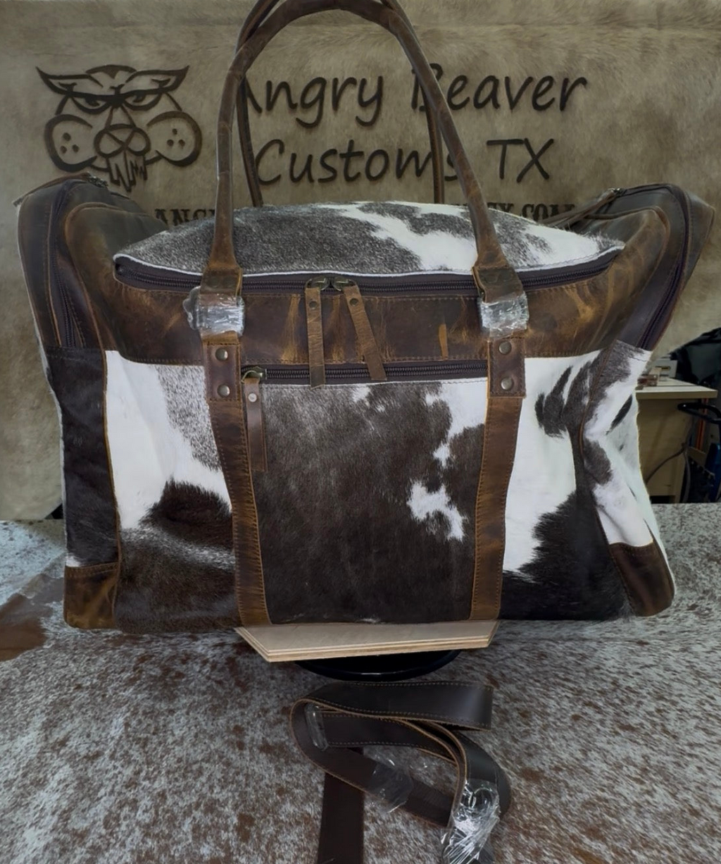 Extra large cowhide duffel bag
