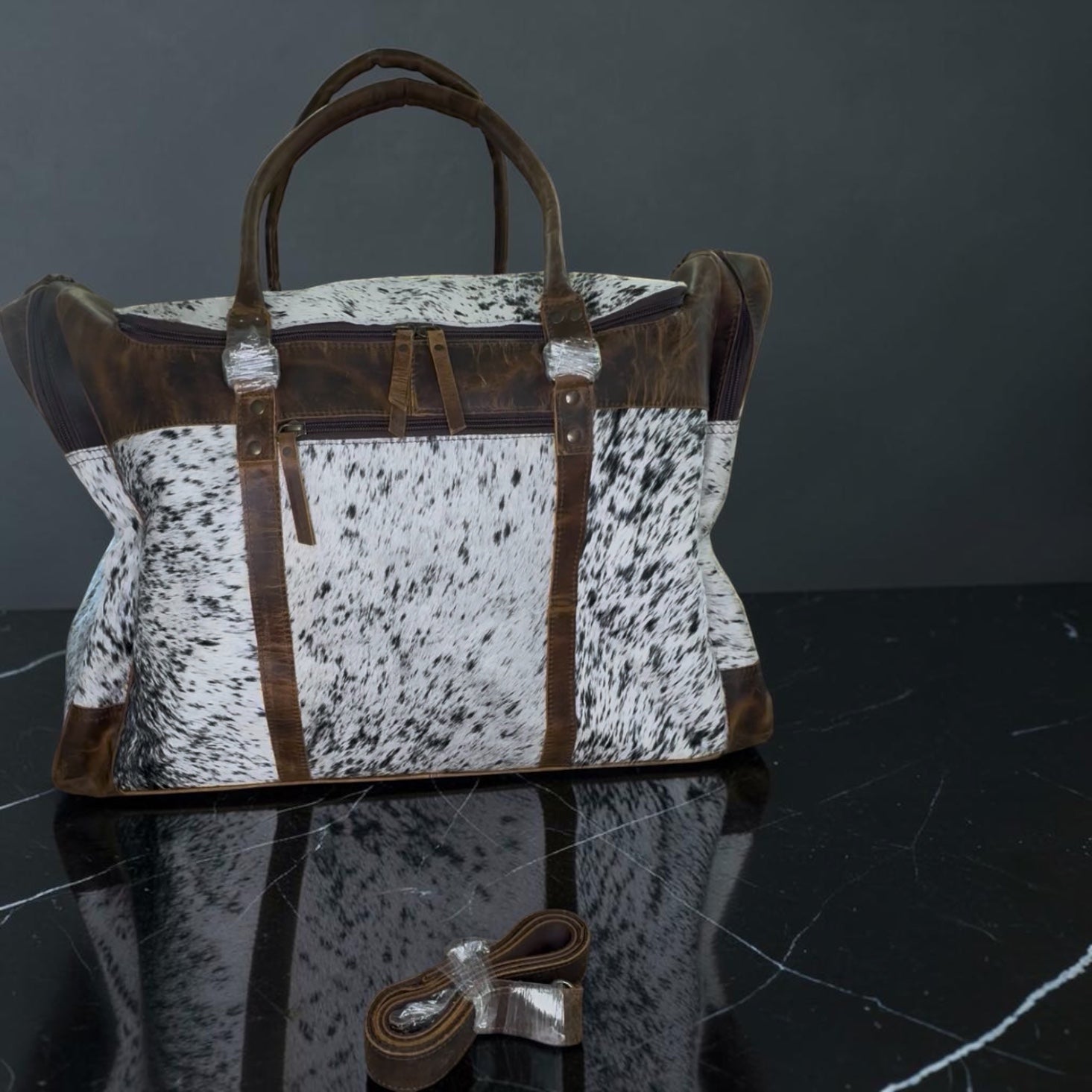 Extra-large cowhide duffel bag
