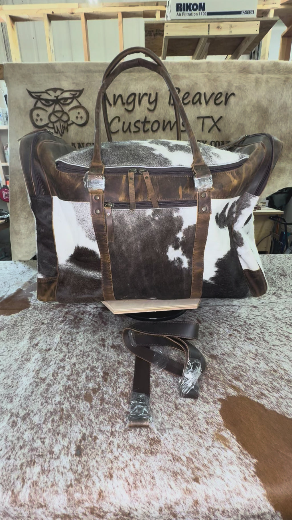 Extra large cowhide duffel bag